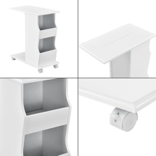  [en.casa] Sofabord med hjul - 53x30x63cm - med avisholder - MDF - hvid