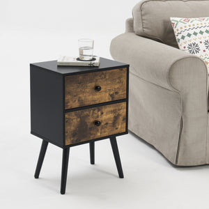 [en.casa] Stabelbart sengebord - sidebord med to skuffer - 60x40x29,5cm - fyrretræ - spånplade - træ farvet - sort