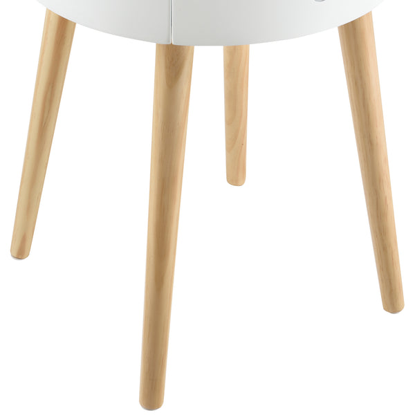 [en.casa] Stabelbart sengebord - sidebord med skuffe - rund - 50x38x38cm - MDF - fyrretræ - hvidlakeret