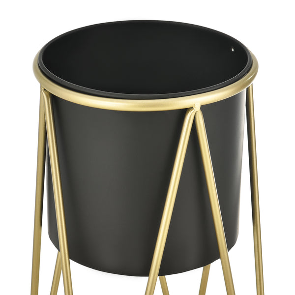 [casa.pro]® Plantestativ sæt - 2 stk. - med indbyggede krukker - 47x21,5cm - 71x26,5cm - metal / messing-sort