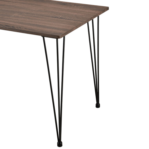 [en.casa]® Elegant spisebord med hårnål ben - 120x70x75cm - pulverlakeret stål - MDF - sort - valnød udseende - plads for 4 personer
