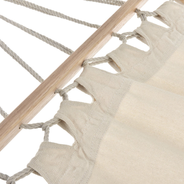 [casa.pro] ® Hængekøje-275x80 cm-beige-max.150 kg - med vipper liggende overflade: 180x70 cm-med træstænger 