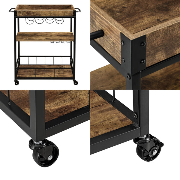 Serveringsvogn Thalwil 89,5 x 67 x 40 cm Vogn med flaskeholder sort/træfarver en.casa