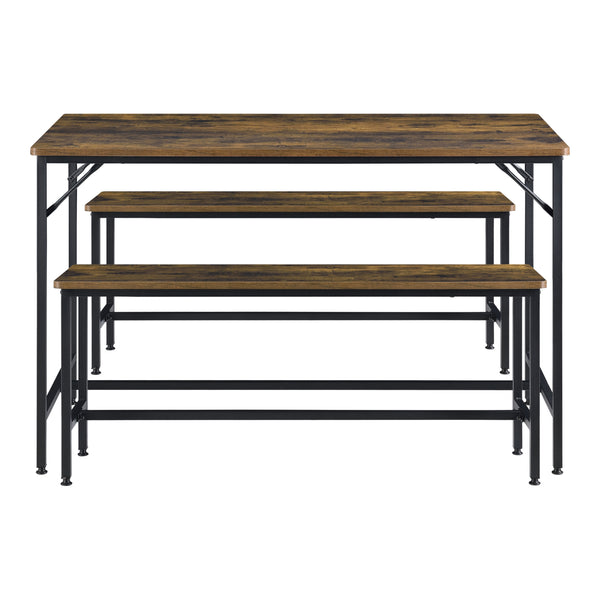 Spisebord og bænkesæt Pajala sort/mørkt træ en.casa