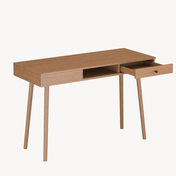 Habo skrivebord med hylde og skuffe 115x48x74cm Mørkt træ en.casa