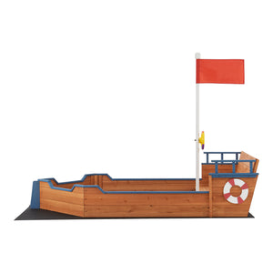 Sandkasse Mestia med piratskibslook 136x193x94cm træ natur [en.casa].
