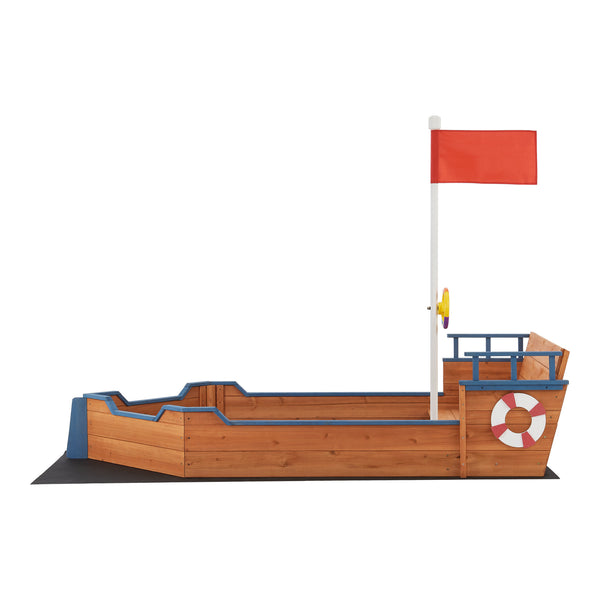 Sandkasse Mestia med piratskibslook 136x193x94cm træ natur [en.casa].