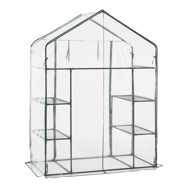Hoorn drivhus med hylder 140x73x195cm Transparent [en.casa].