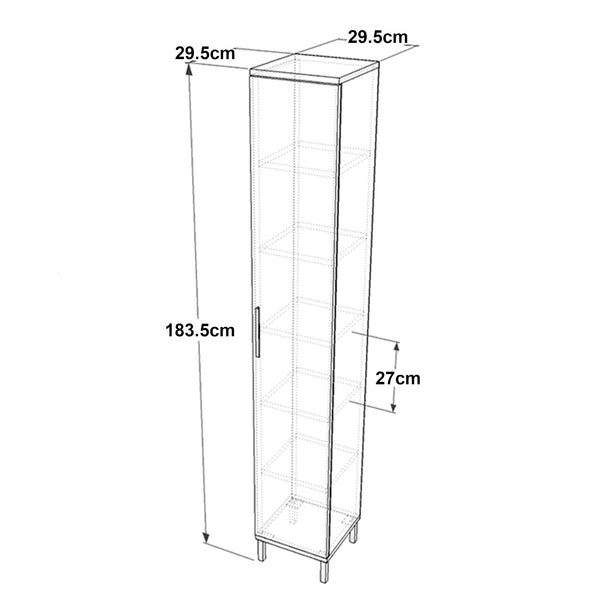 Lieto højskab med 6 opbevaringsrum 183,5 x 29,5 x 29,5 cm grå eg [en.casa].