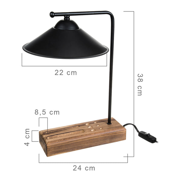 Bordlampe Folkestone E27 massivt træ metal sort/træ [lux.pro].