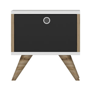Sengeskab Hinnerup med hængslet dør 41x40x35 cm Hvid / egetræslook / sort [en.casa].