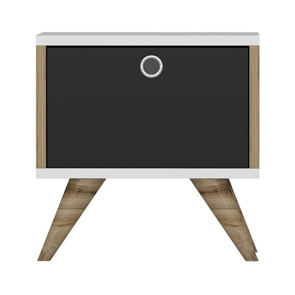 Sengeskab Hinnerup med hængslet dør 41x40x35 cm Hvid / egetræslook / sort [en.casa].