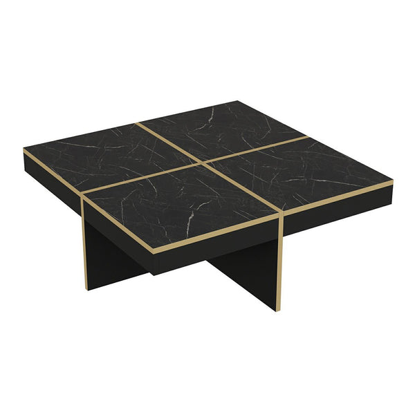Sofabord Fjerritslev 35x90x90 cm marmorlook sort [en.casa].