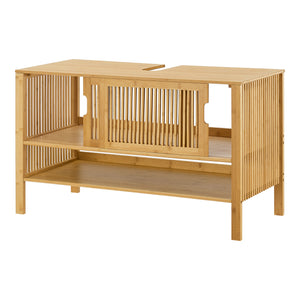 Mueble para debajo del lavabo Hvaler con puertas corredoras y 1 estante bambú 60 x 100 x 45 cm - Natural [en.casa]