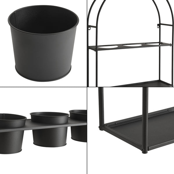 Merikarvia plantehylde med 3 metalpotter [en.casa].