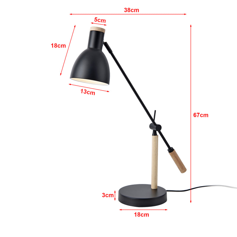 Målskitse Watford bordlampe sort/træfarver [lux.pro].