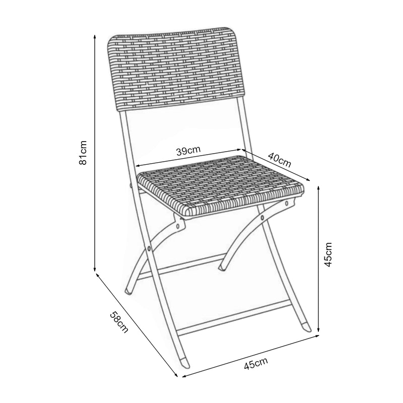 Målskitse Foldestolesæt Mark 2-delt rattan-look, sort [en.casa]