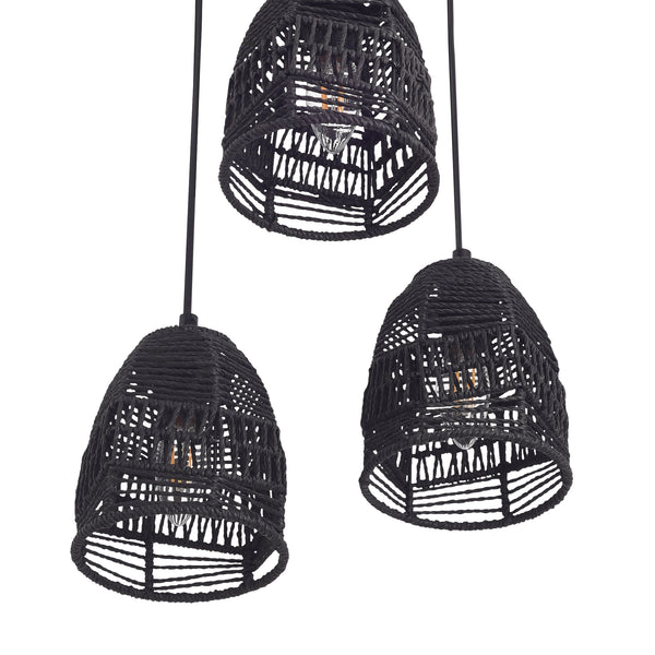 Pendellampe Andover Metall+Rattan Schwarz [lux.pro]