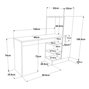 Skrivebord med skab Varhalo 120x153x40 cm egetræslook/antracit [en.casa]