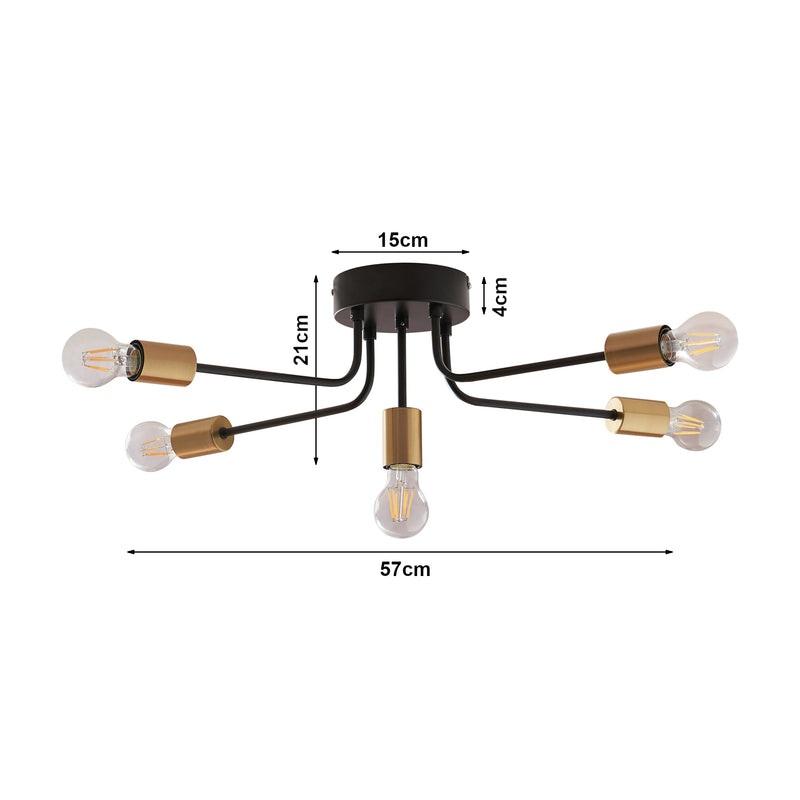 Målskitse Loftslampe Benfleet 5 x E27 sort/messingfarvet [lux.pro]