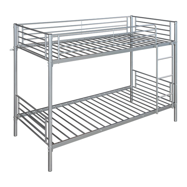 Metall-etageseng Soppsar med 2 madrasser 200x90 cm sølv [en.casa]
