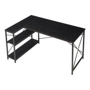 Skrivebord Raundsvalt med 1 hylde L-formet 137x88x75 cm sort [en.casa]