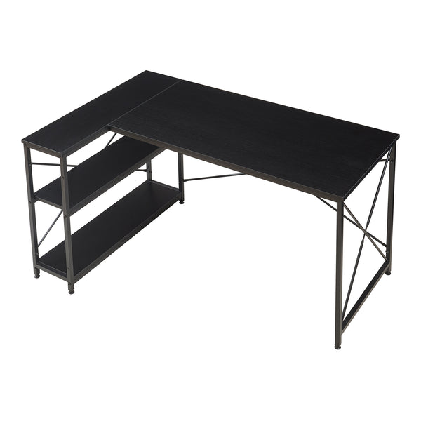 Skrivebord Raundsvalt med 1 hylde L-formet 137x88x75 cm sort [en.casa]