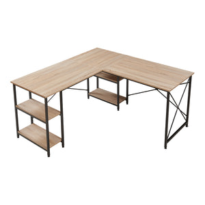 Skrivebord Klirurud med 2 hylder L-formet 150x150x75 cm eg [en.casa]