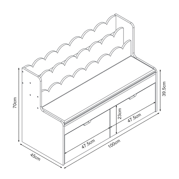 Børnebænk med hylde Vestnes 100x45x70 cm Cotton Candy/White [en.casa]
