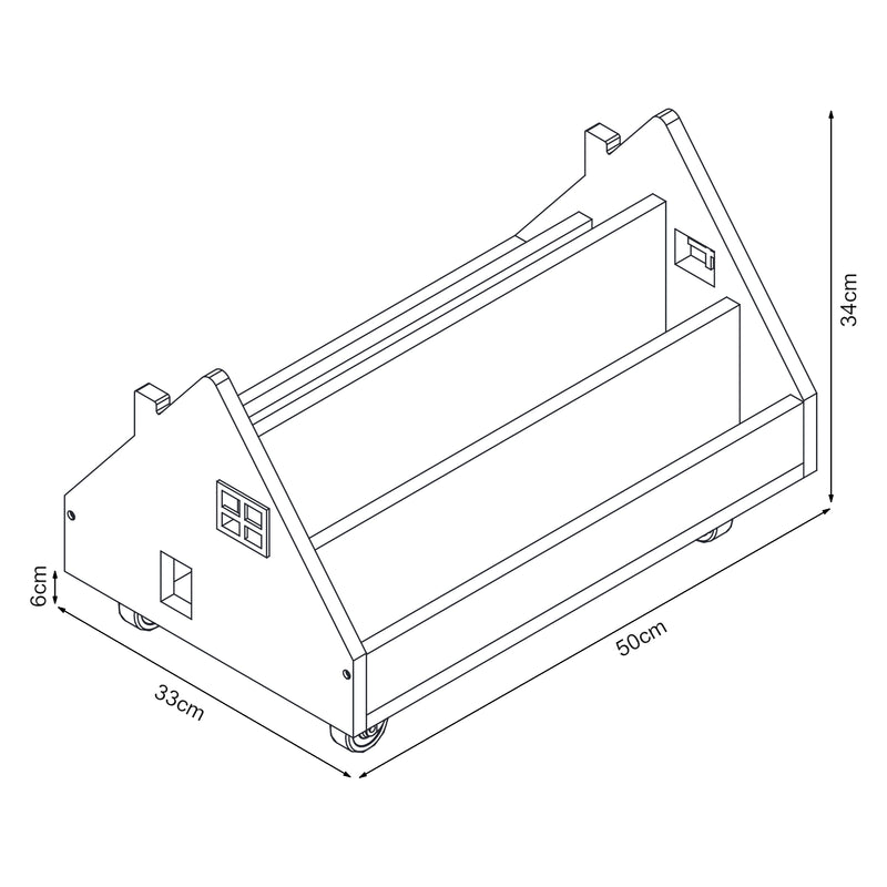 Målskitse Mobil børnehylde Vipsali 50x33x34 cm mintgrøn/hvid [en.casa]