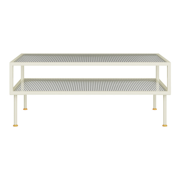 Sofabord Lindau stål med glasplade 100x50x46 cm cremehvid [en.casa]