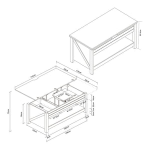 Kasama sofabord med løfteplade og opbevaringsplads 110x55x54 cm valnøddelook/hvid [en.casa]