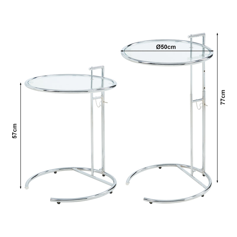Målskitse Højdejusterbart sidebord Stare 50x57-77 cm glas transparent/kromfarvet [en.casa]