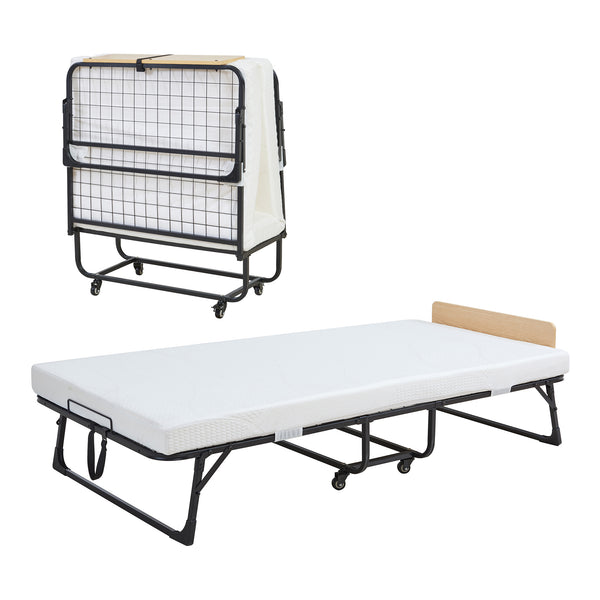 Metalfoldeseng Lustendi med madras 200x90cm sort/eg-look [en.casa].