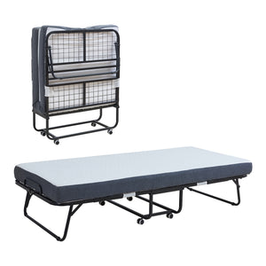 Metalfoldeseng Borjavle med madras 200x90cm sort [en.casa]