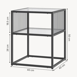 Tronevn sidebord med glasplade 50x40x40 cm sort [en.casa]