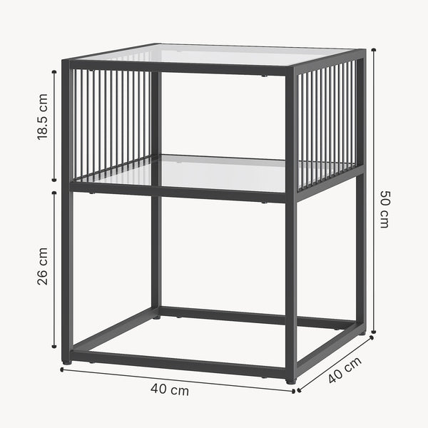 Tronevn sidebord med glasplade 50x40x40 cm sort [en.casa]