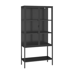 Vitrineskab Borshavisa stål 2-dørs 160x80x35 cm sort [en.casa]