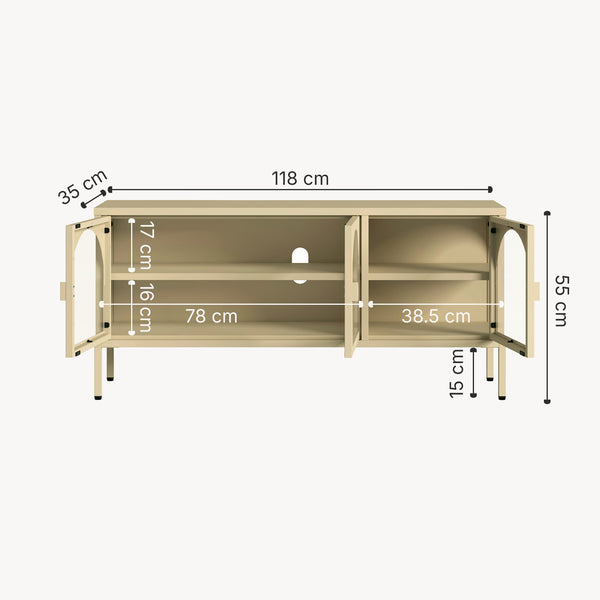 Vitrineskab-Sideboard Klippestad Stål 118x35x55 cm Kamel Farve [en.casa]