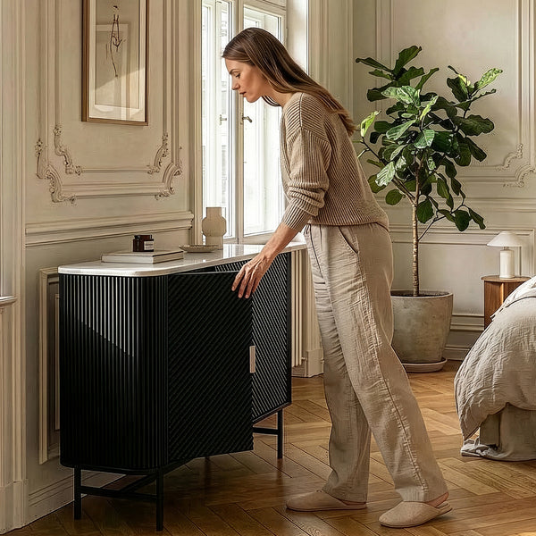 Sideboard Olvehok 110x40x77 cm Sort/Marmorlook, hvid [en.casa]
