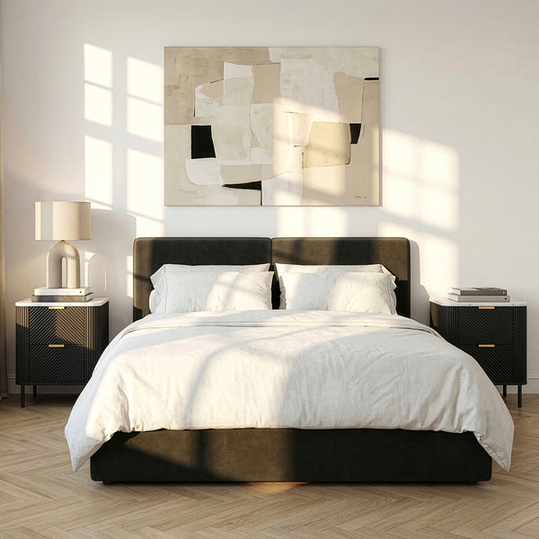 Natskab Olvehok 2 stk. sæt 55x52x38 cm Sort/Marmorlook, hvid [en.casa]