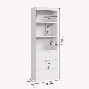 Les reol med 3 skuffer 180x60x35 cm Hvid [en.casa]