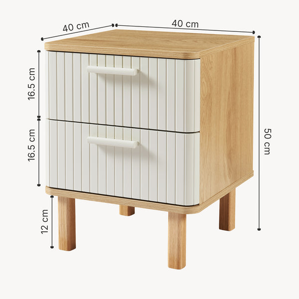 Ferrersp sengeskab med 2 skuffer 50x40x40 cm egetræslook/sandfarver [en.casa]
