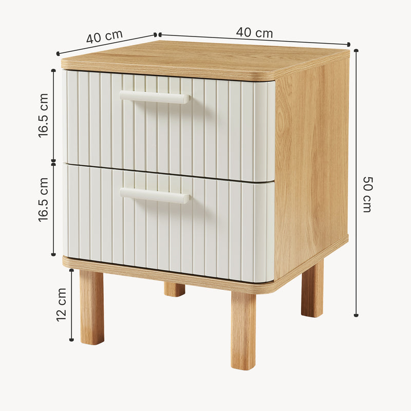 Målskitse Ferrersp sengeskab med 2 skuffer 50x40x40 cm egetræslook/sandfarver [en.casa]