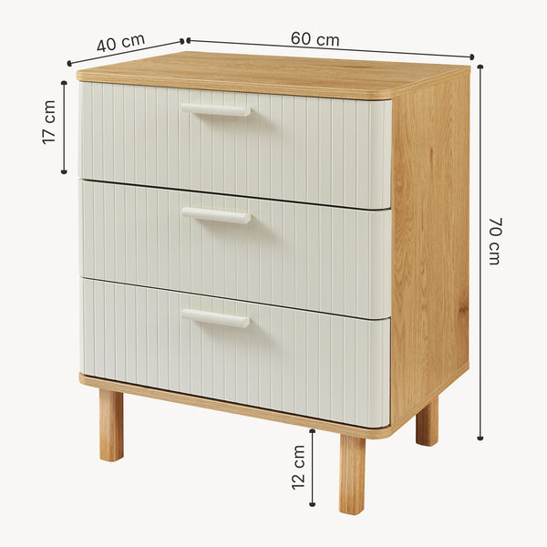 Kommode Ferrersp med 3 skuffer 70x60x40 cm egetræslook/sandfarver [en.casa]