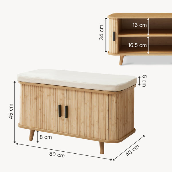 Skoskab med sædehynde Tvedestrand 50x80x40 cm Bambus/Beige [en.casa]