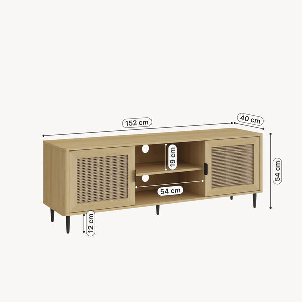 TV-skab Lukhomso 152x40x54 cm egetræslook/rattan-look [en.casa]