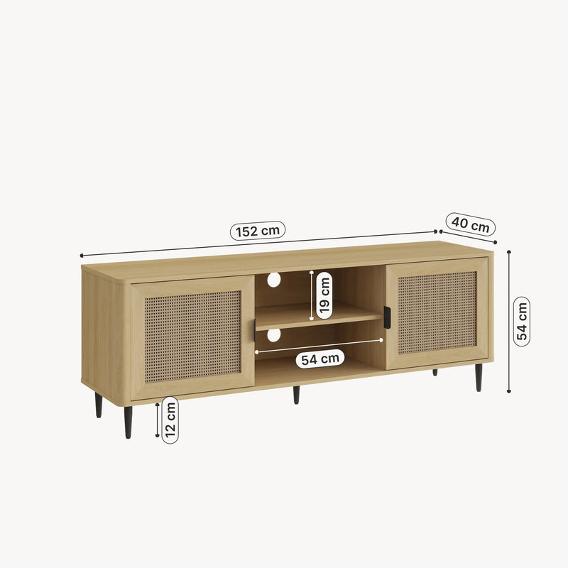 Målskitse TV-skab Lukhomso 152x40x54 cm egetræslook/rattan-look [en.casa]