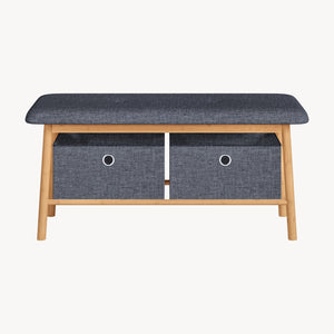 Vad bænk med 2 opbevaringsbokse 90x30x45 cm natur/grå [en.casa]