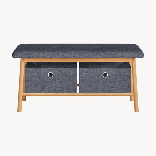 Vad bænk med 2 opbevaringsbokse 90x30x45 cm natur/grå [en.casa]